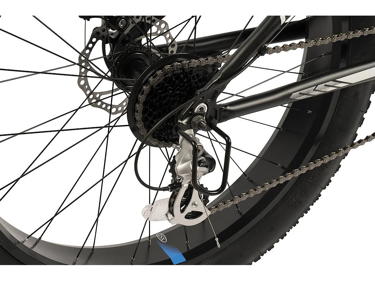 VTT à gros pneus 26 pouces, 2x8 vitesses, fourche à suspension 80 mm, freins à disque 160 mm, aluminium, noir et blanc (156x77x24 cm)