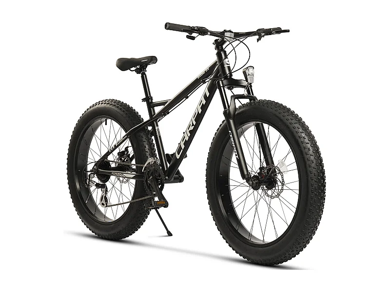 VTT à gros pneus 26 pouces, 2x8 vitesses, fourche à suspension 80 mm, freins à disque 160 mm, aluminium, noir et blanc (156x77x24 cm)