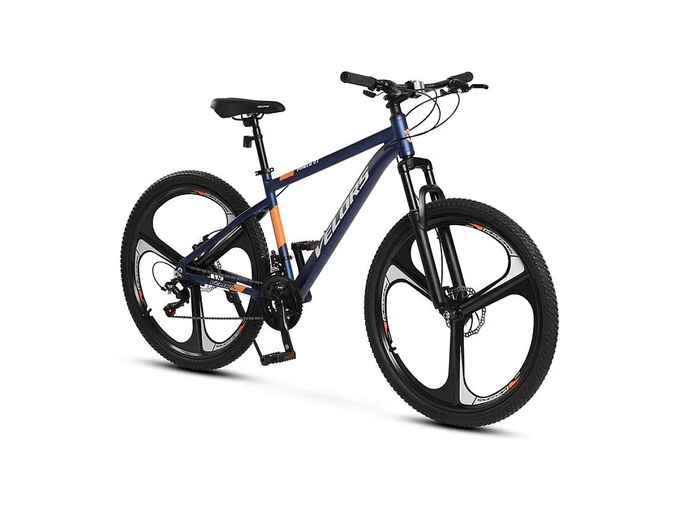 VTT transmission 21 vitesses, semi-rigide en aluminium, freins à disque mécaniques, fourche à suspension, bleu (141 x 73 x 20 cm)