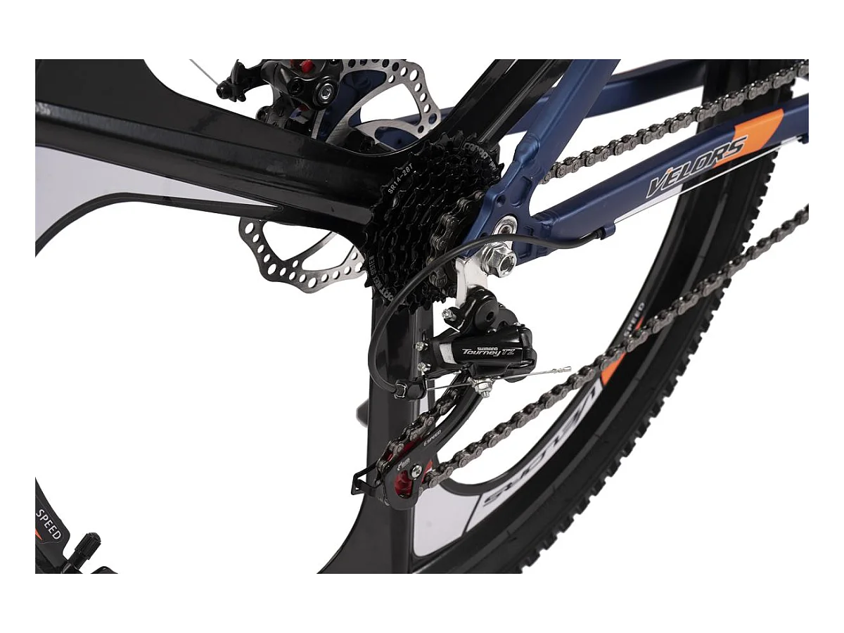 VTT transmission 21 vitesses, semi-rigide en aluminium, freins à disque mécaniques, fourche à suspension, bleu (141 x 73 x 20 cm)