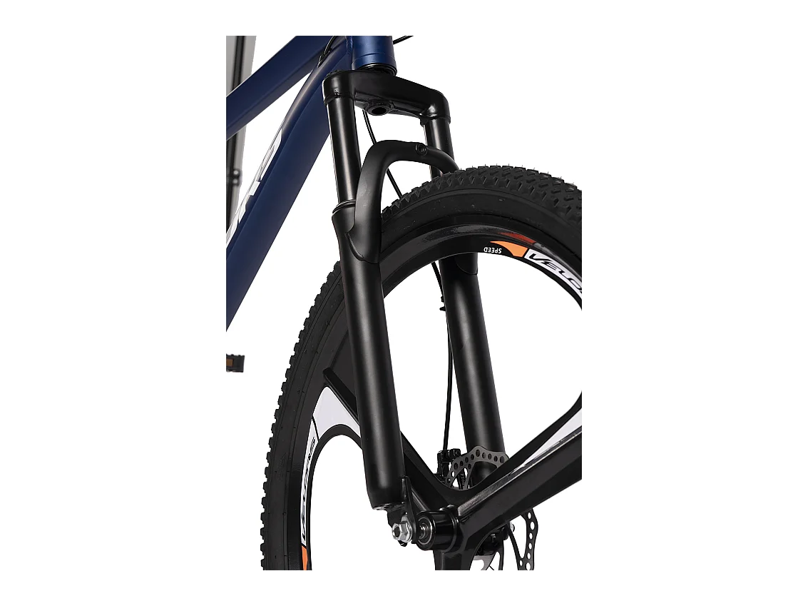 VTT transmission 21 vitesses, semi-rigide en aluminium, freins à disque mécaniques, fourche à suspension, bleu (141 x 73 x 20 cm)