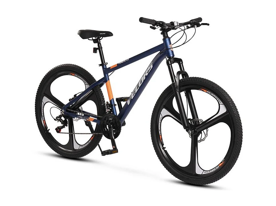 VTT transmission 21 vitesses, semi-rigide en aluminium, freins à disque mécaniques, fourche à suspension, bleu (141 x 73 x 20 cm)