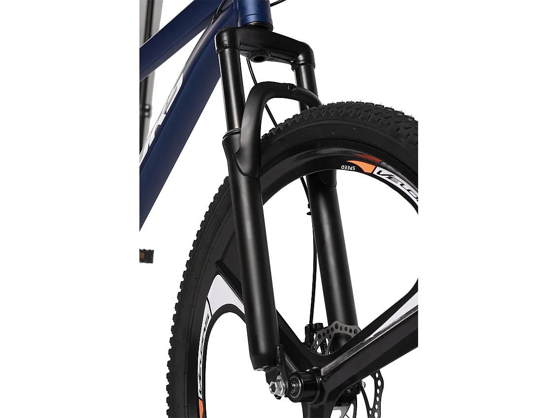 VTT transmission 21 vitesses, semi-rigide en aluminium, freins à disque mécaniques, fourche à suspension, bleu (141 x 73 x 20 cm)