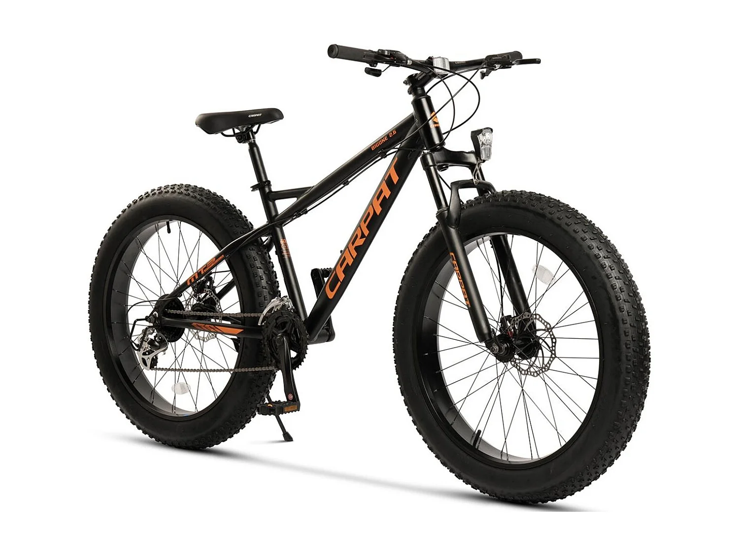 VTT 26 pouces à pneus larges, 2x8 vitesses, fourche suspendue, freins à disque, semi-rigide, aluminium, noir (156x77x24 cm)