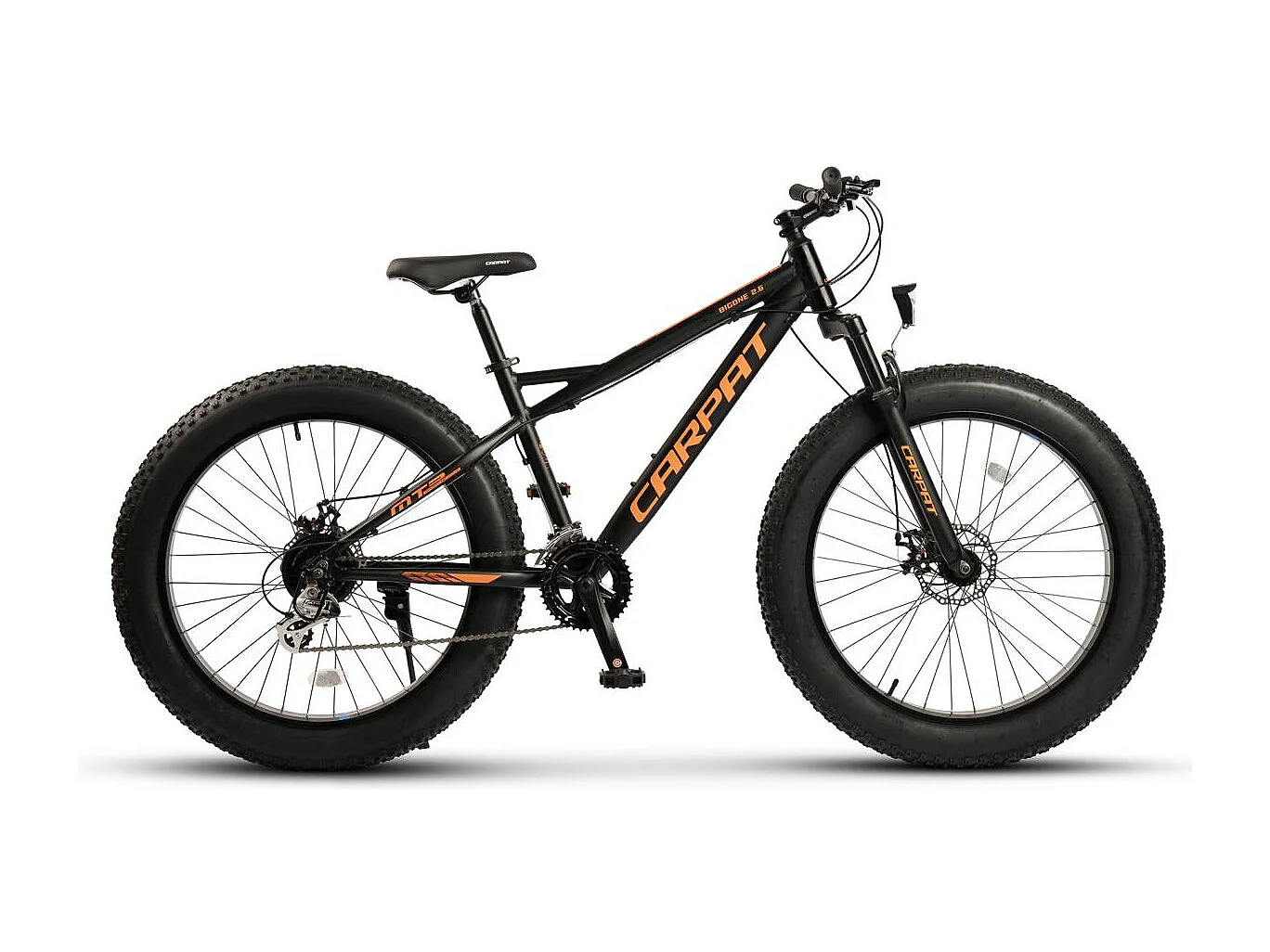 VTT 26 pouces à pneus larges, 2x8 vitesses, fourche suspendue, freins à disque, semi-rigide, aluminium, noir (156x77x24 cm)