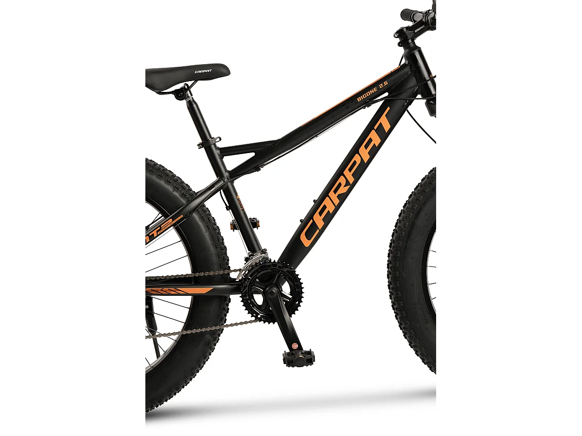 VTT 26 pouces à pneus larges, 2x8 vitesses, fourche suspendue, freins à disque, semi-rigide, aluminium, noir (156x77x24 cm)