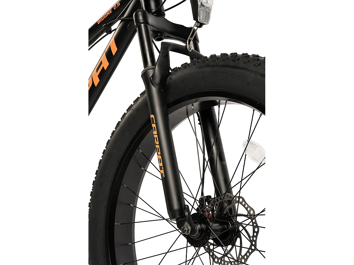 VTT 26 pouces à pneus larges, 2x8 vitesses, fourche suspendue, freins à disque, semi-rigide, aluminium, noir (156x77x24 cm)