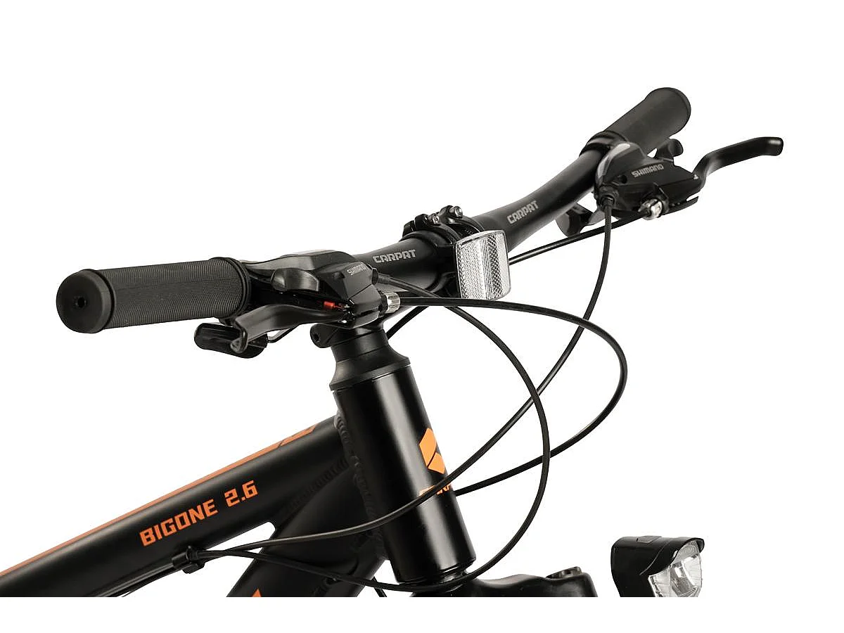 VTT 26 pouces à pneus larges, 2x8 vitesses, fourche suspendue, freins à disque, semi-rigide, aluminium, noir (156x77x24 cm)