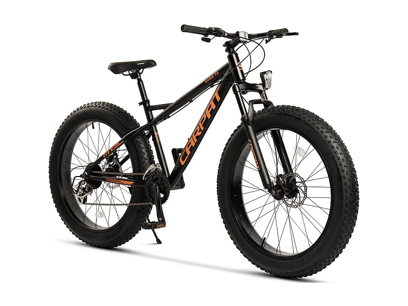 26 inch mountainbike met brede banden, 2x8 versnellingen, verende voorvork, schijfremmen, hardtail, aluminium, zwart (156x77x24 cm)