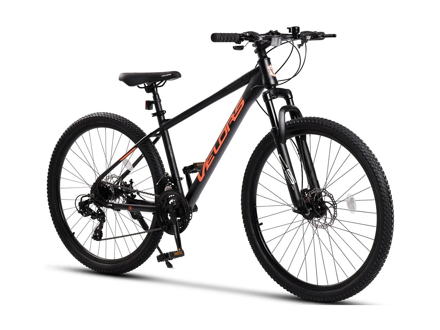 VTT semi-rigide 27,5 pouces, cadre en acier au carbone, dérailleur 21 vitesses, fourche à suspension, acheminement de câbles intégré (140x76x20 cm)