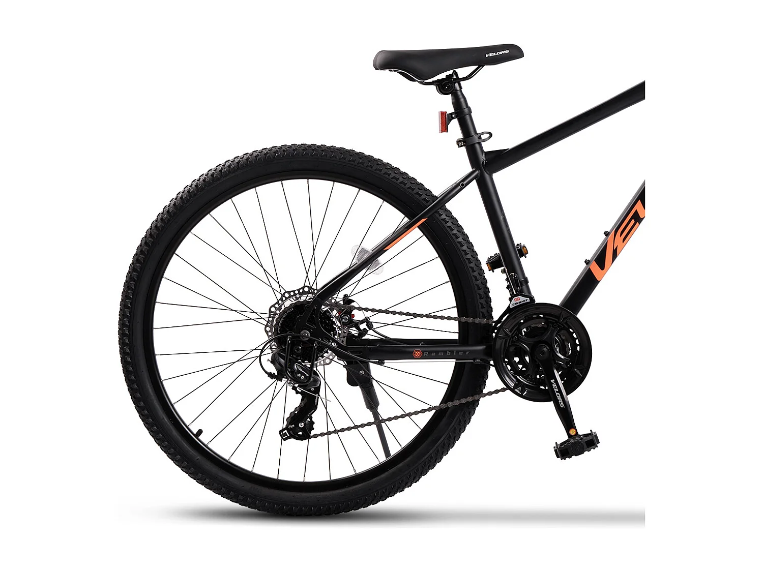 VTT semi-rigide 27,5 pouces, cadre en acier au carbone, dérailleur 21 vitesses, fourche à suspension, acheminement de câbles intégré (140x76x20 cm)