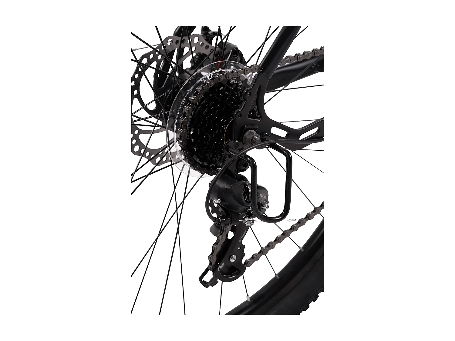 VTT semi-rigide 27,5 pouces, cadre en acier au carbone, dérailleur 21 vitesses, fourche à suspension, acheminement de câbles intégré (140x76x20 cm)