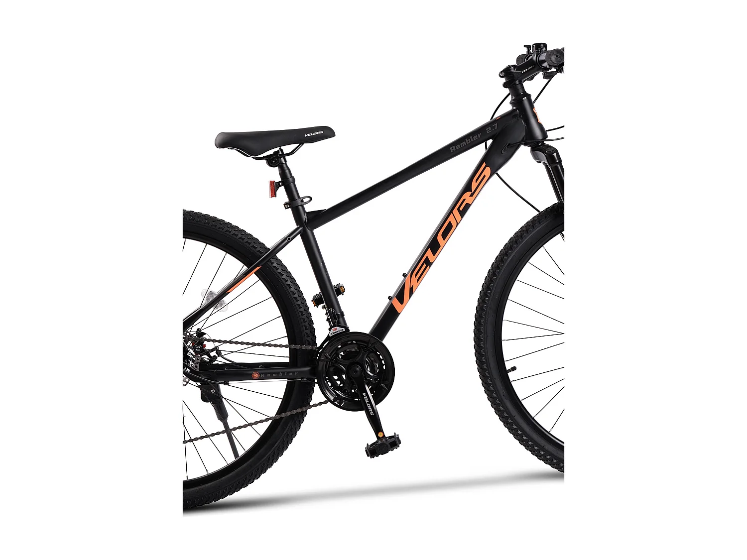 VTT semi-rigide 27,5 pouces, cadre en acier au carbone, dérailleur 21 vitesses, fourche à suspension, acheminement de câbles intégré (140x76x20 cm)