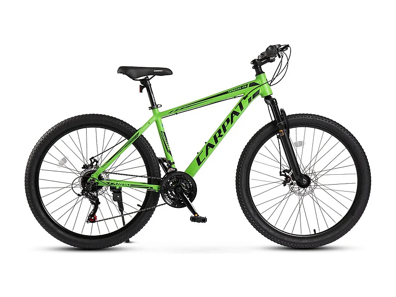 26 inch hardtail mountainbike, aluminium frame, 21 versnellingen, verende voorvork, geïntegreerde kabelgeleiding, unisex, groen (140x71x20cm)
