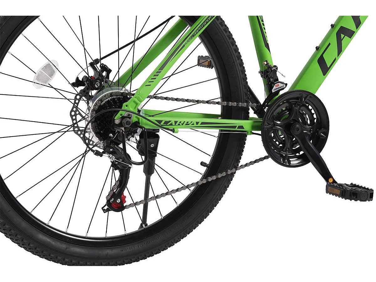 VTT semi-rigide 26 pouces, cadre aluminium, 21 vitesses, fourche suspendue, passage de câbles intégré, unisexe, vert (140x71x20cm)