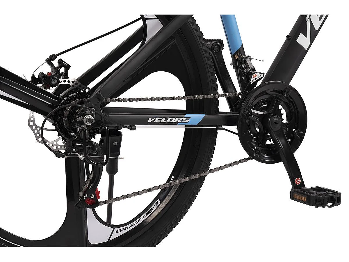 VTT transmission 21 vitesses, semi-rigide en aluminium, fourche à suspension, freins à disque mécaniques, pré-assemblé à 85 % (141 x 73 x 20 cm)