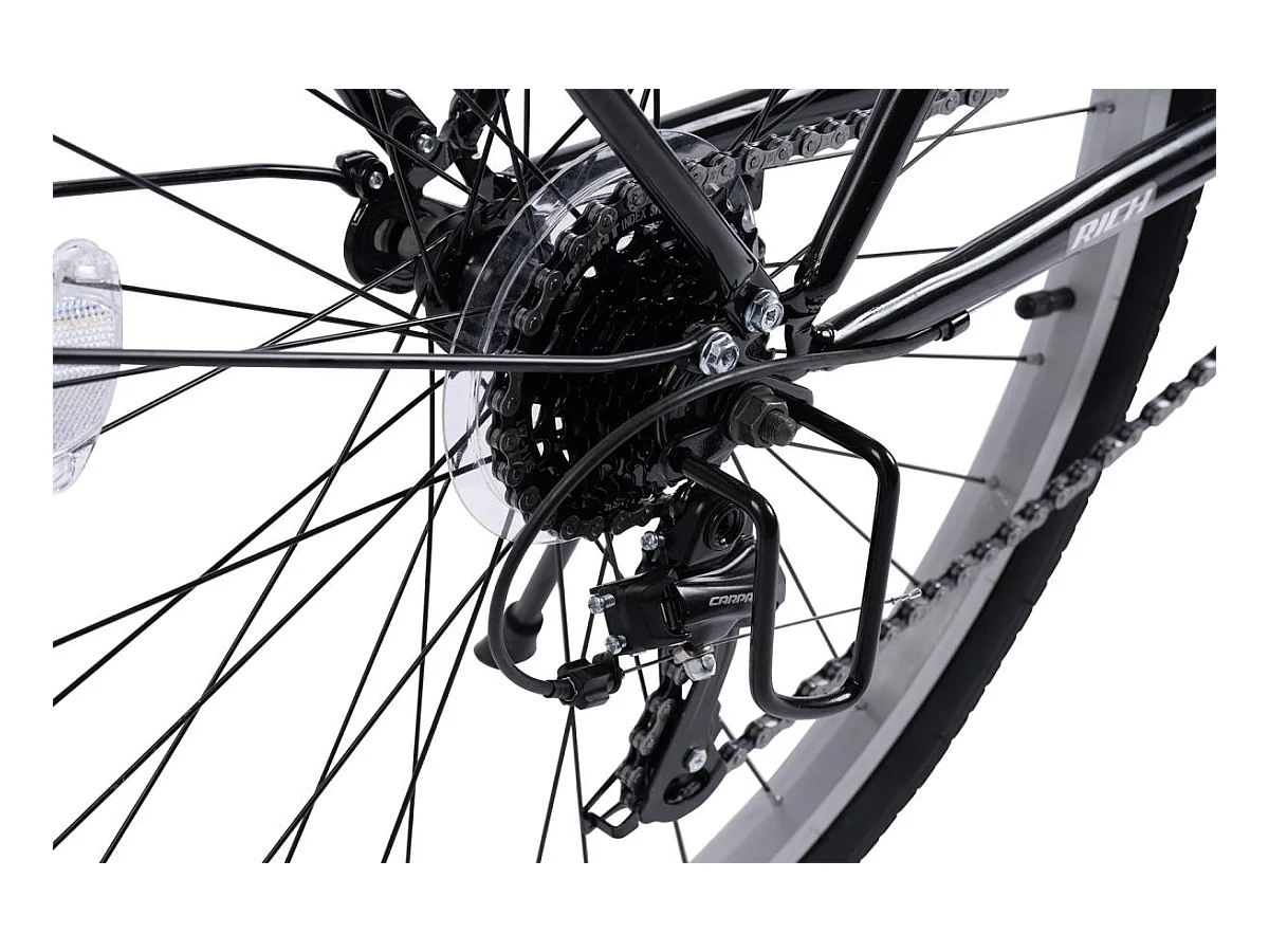 Stadsfiets, 21 versnellingen, hardtail stalen frame, 26 inch offroad banden, V-brakes, bagagedrager, zwart (141 x 76 x 20 cm)