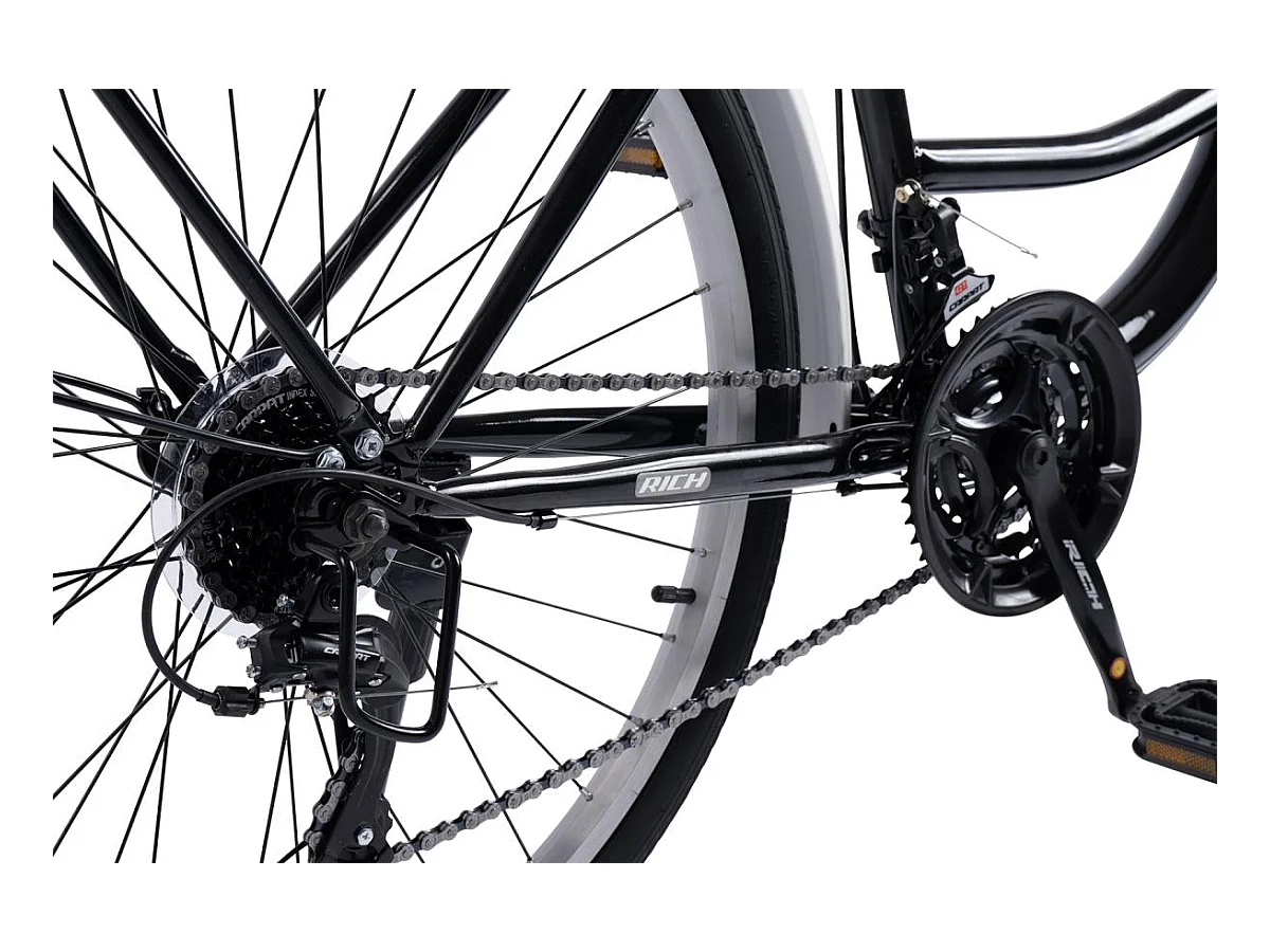 Stadsfiets, 21 versnellingen, hardtail stalen frame, 26 inch offroad banden, V-brakes, bagagedrager, zwart (141 x 76 x 20 cm)