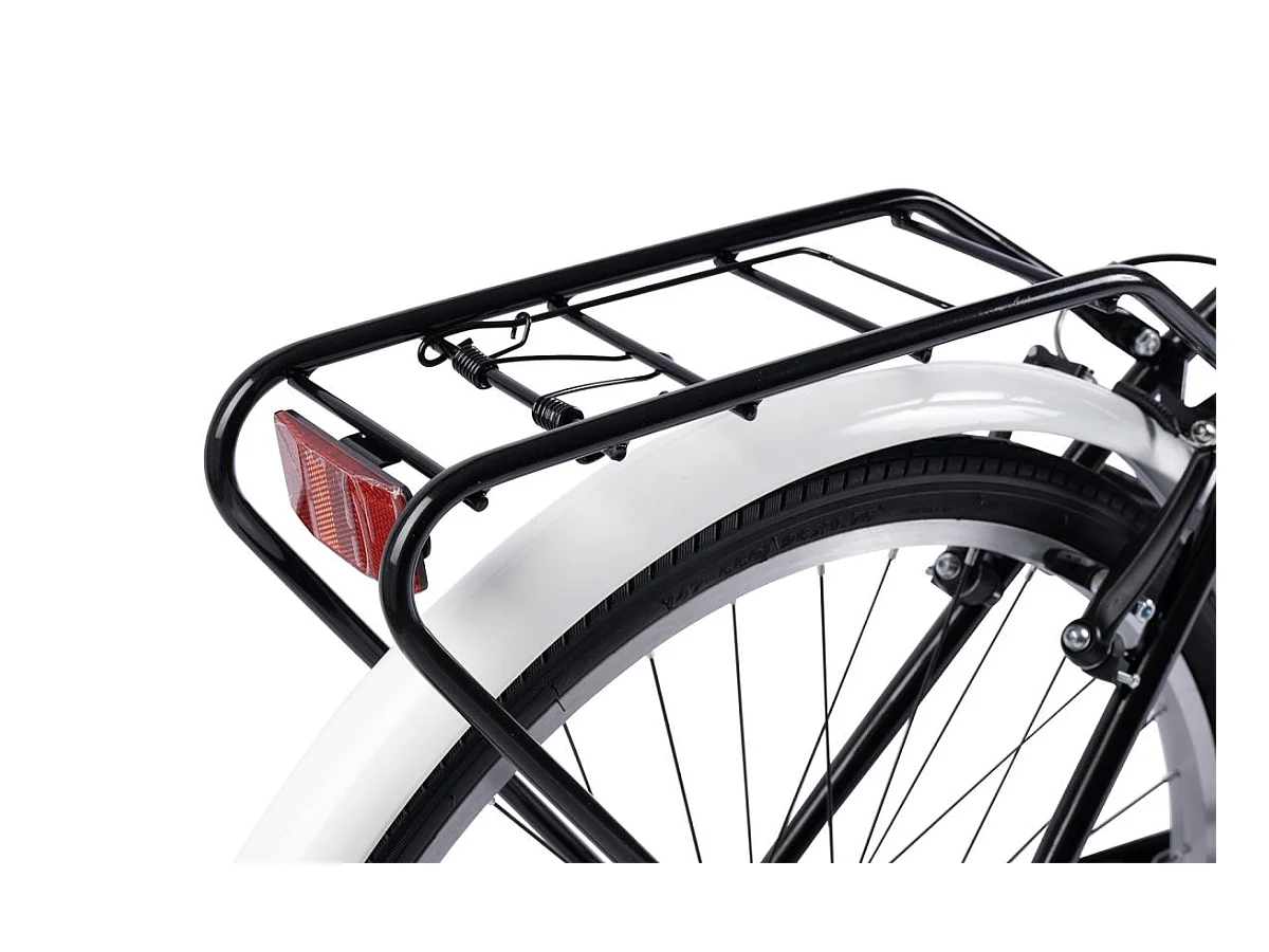 Stadsfiets, 21 versnellingen, hardtail stalen frame, 26 inch offroad banden, V-brakes, bagagedrager, zwart (141 x 76 x 20 cm)