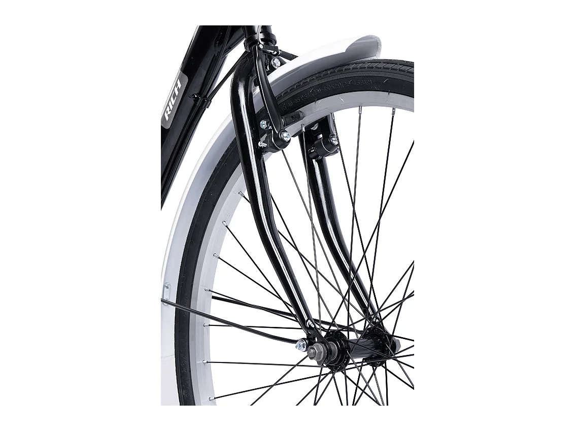 Stadsfiets, 21 versnellingen, hardtail stalen frame, 26 inch offroad banden, V-brakes, bagagedrager, zwart (141 x 76 x 20 cm)