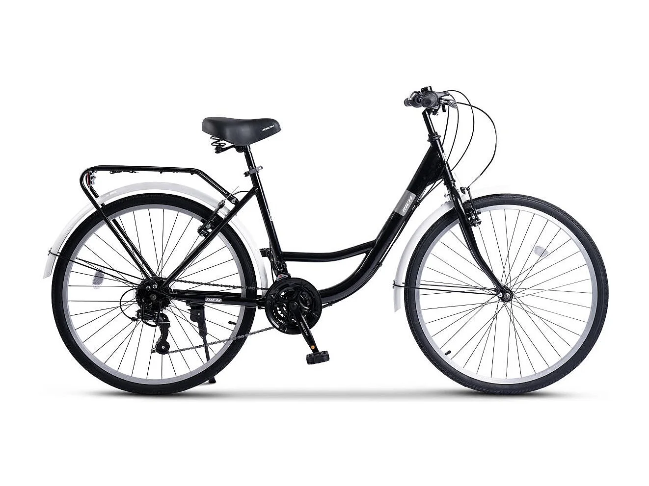 Bicicleta urbana 21 velocidades, cuadro rígido de acero, neumáticos 26", frenos V-brake, portaequipajes, negro (141 x 76 x 20 cm)
