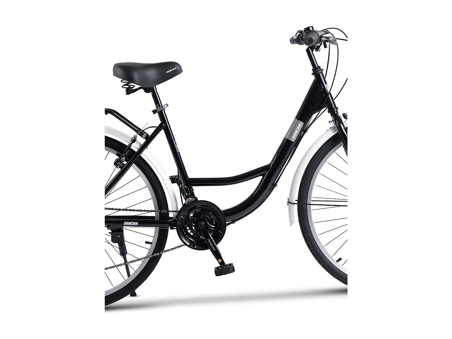 Bicicleta urbana 21 velocidades, cuadro rígido de acero, neumáticos 26", frenos V-brake, portaequipajes, negro (141 x 76 x 20 cm)