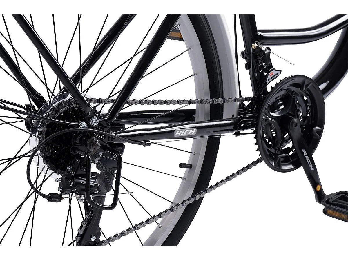 Bicicleta urbana 21 velocidades, cuadro rígido de acero, neumáticos 26", frenos V-brake, portaequipajes, negro (141 x 76 x 20 cm)