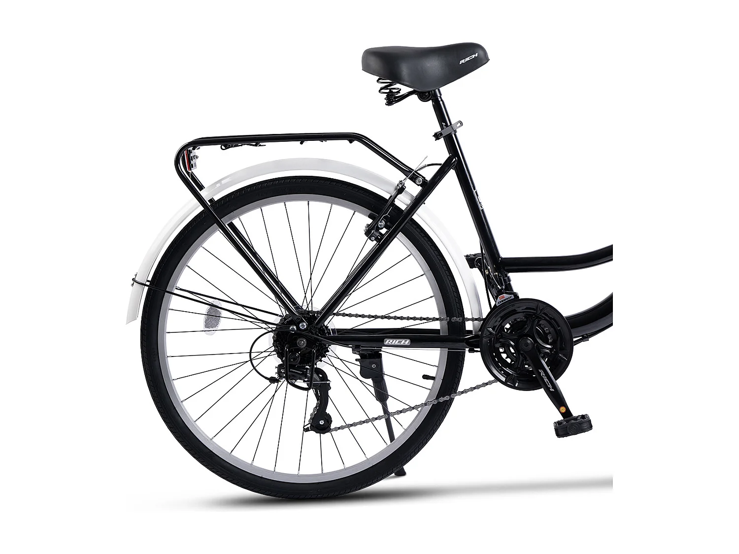 Bicicleta urbana 21 velocidades, cuadro rígido de acero, neumáticos 26", frenos V-brake, portaequipajes, negro (141 x 76 x 20 cm)