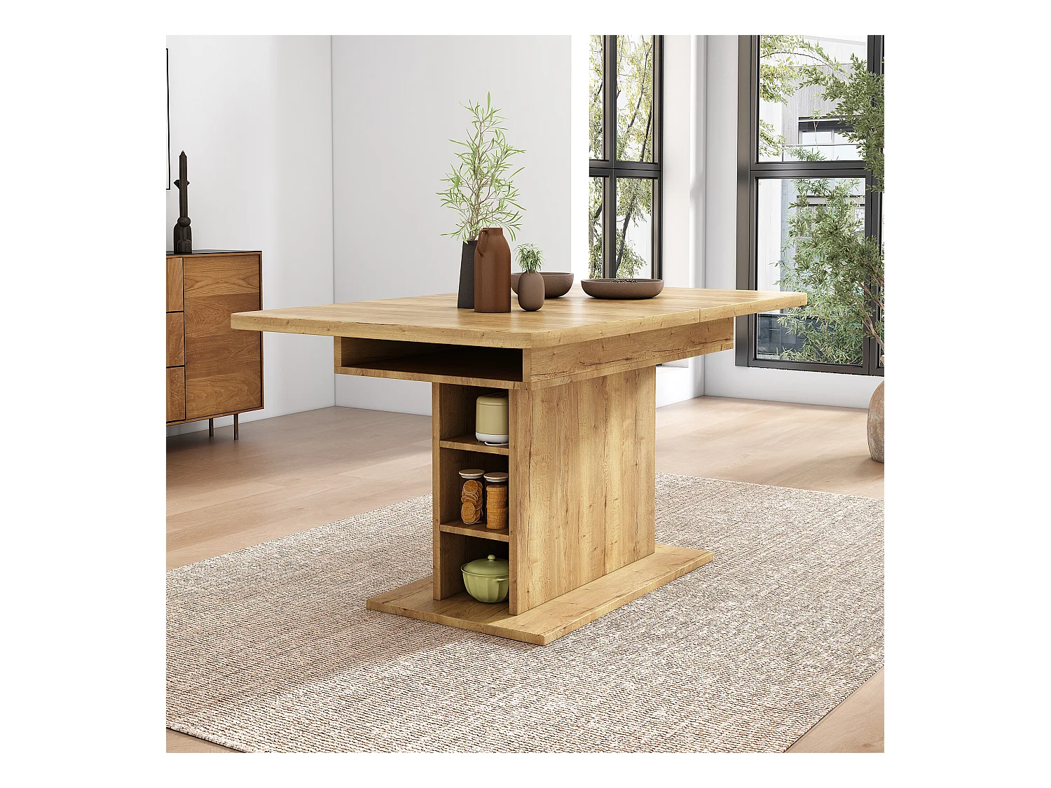 URBAN MEUBLE Table à manger extensible effet bois avec rangement L110/130*W70*H75