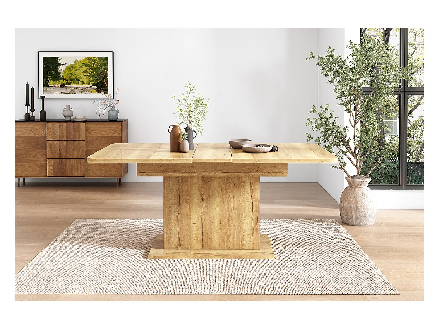 URBAN MEUBLE Table à manger extensible effet bois avec rangement L110/130*W70*H75