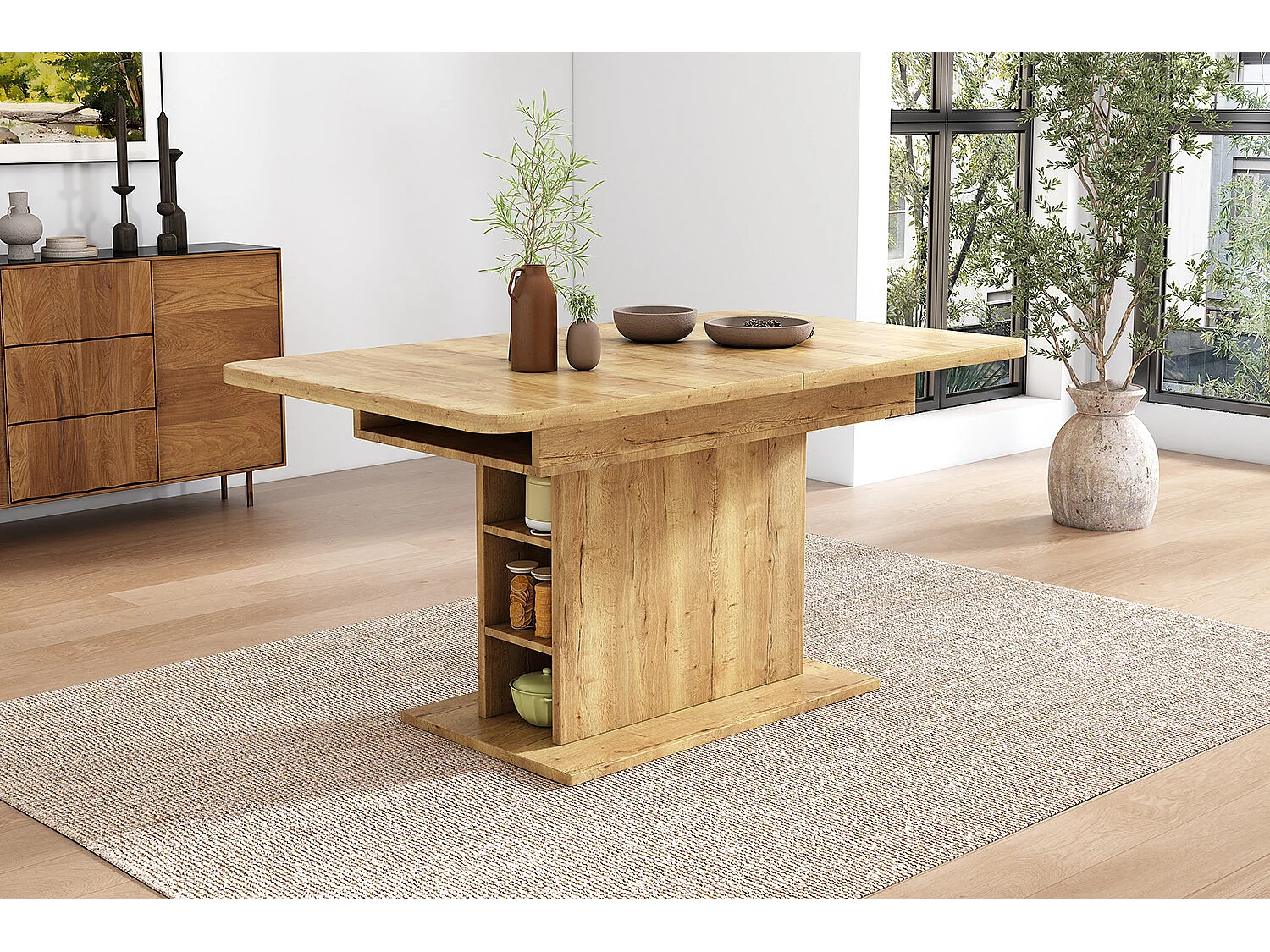 URBAN MEUBLE Table à manger extensible effet bois avec rangement L110/130*W70*H75