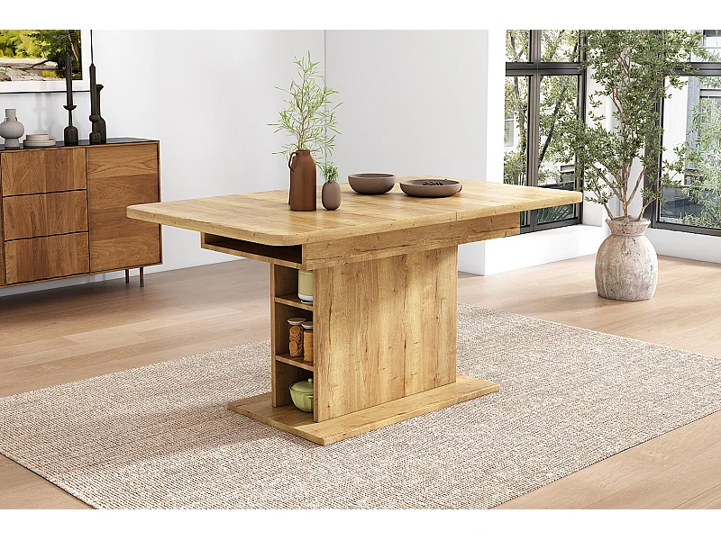 URBAN MEUBLE Table à manger extensible effet bois avec rangement L110/130*W70*H75