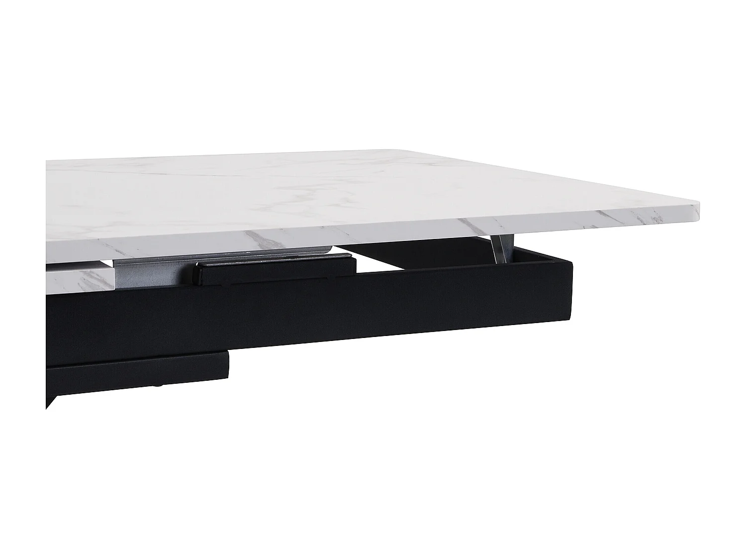 URBAN MEUBLE Table de salle à manger rectangulaire extensible effet marbre blanc pieds noirs croisés L150/180*L70*H76cm