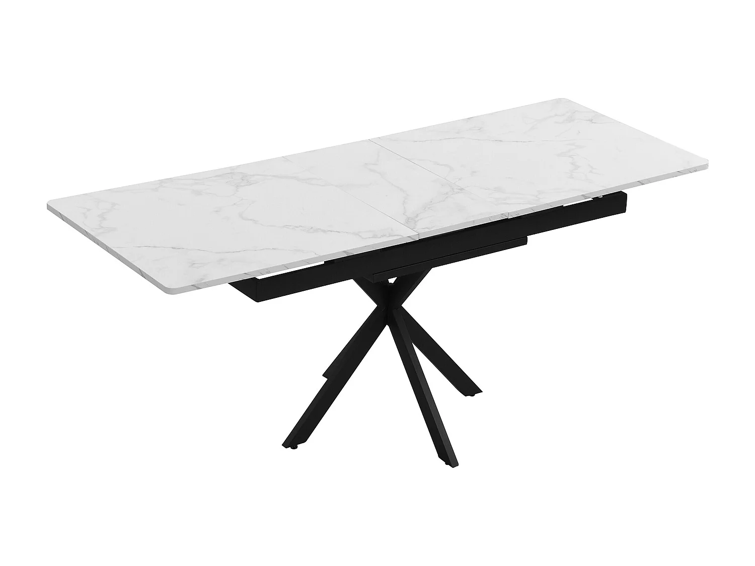 URBAN MEUBLE Table de salle à manger rectangulaire extensible effet marbre blanc pieds noirs croisés L150/180*L70*H76cm