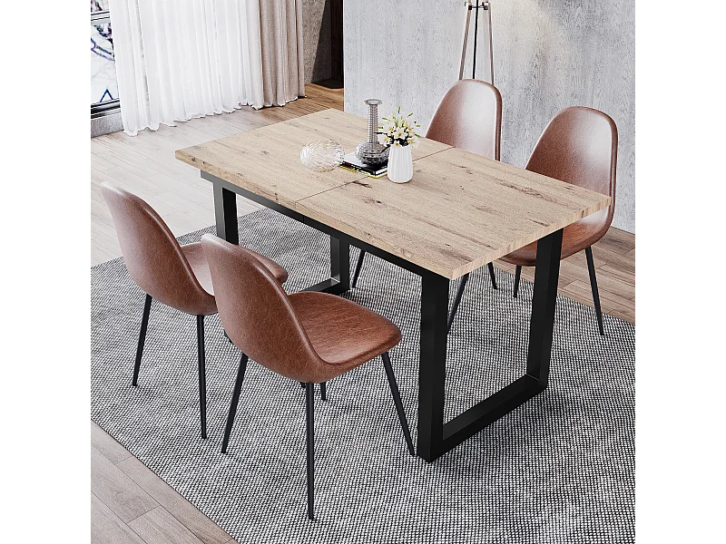 URBAN MEUBLE Table de salle à manger extensible moderne effet chêne et noir 140-180x80cm