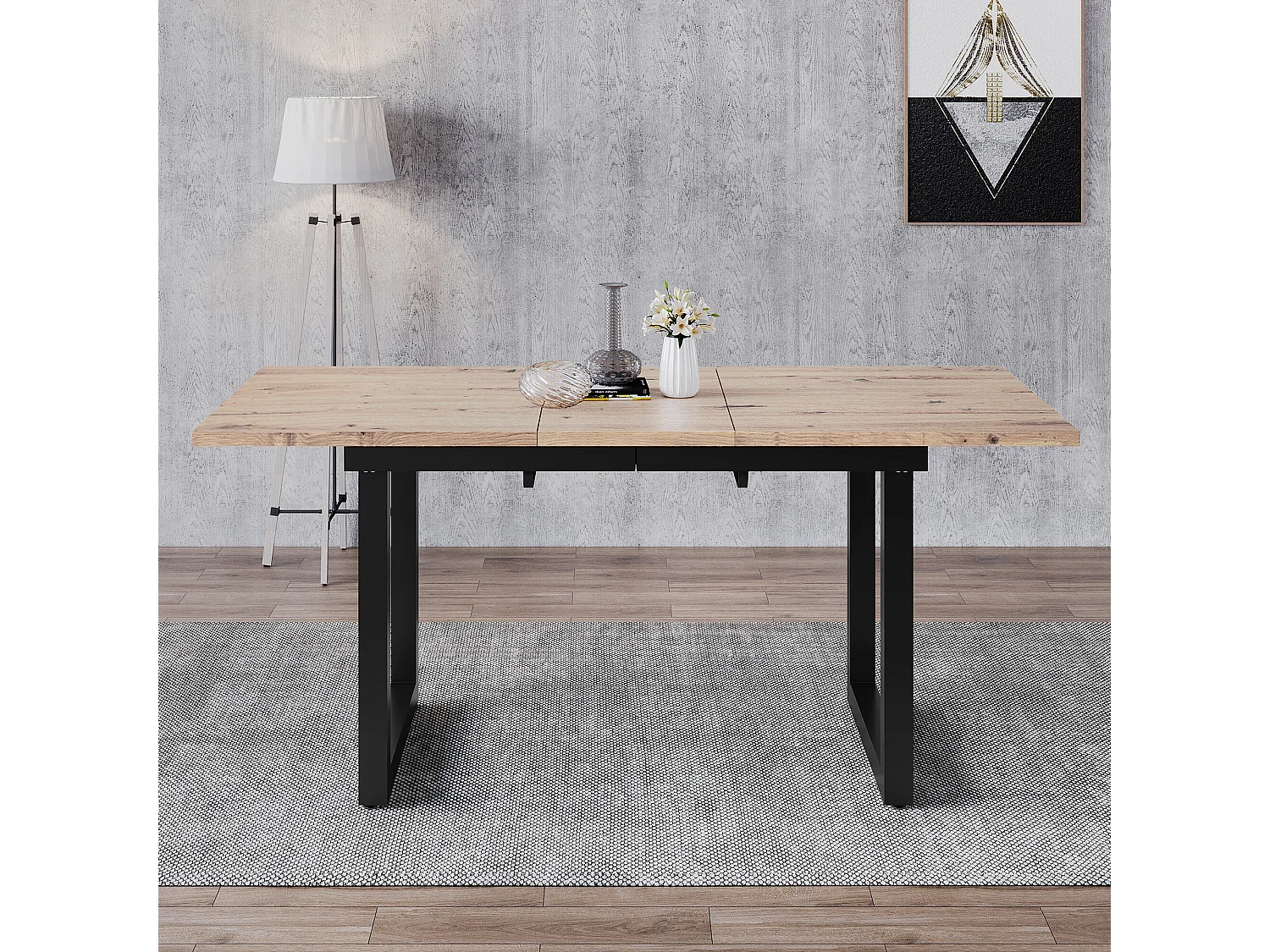 URBAN MEUBLE Table de salle à manger extensible moderne effet chêne et noir 140-180x80cm