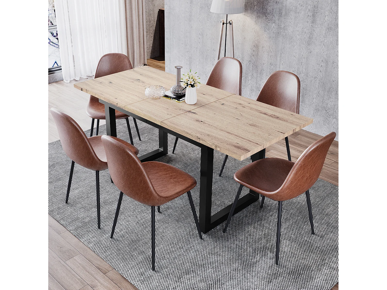 URBAN MEUBLE Table de salle à manger extensible moderne effet chêne et noir 140-180x80cm