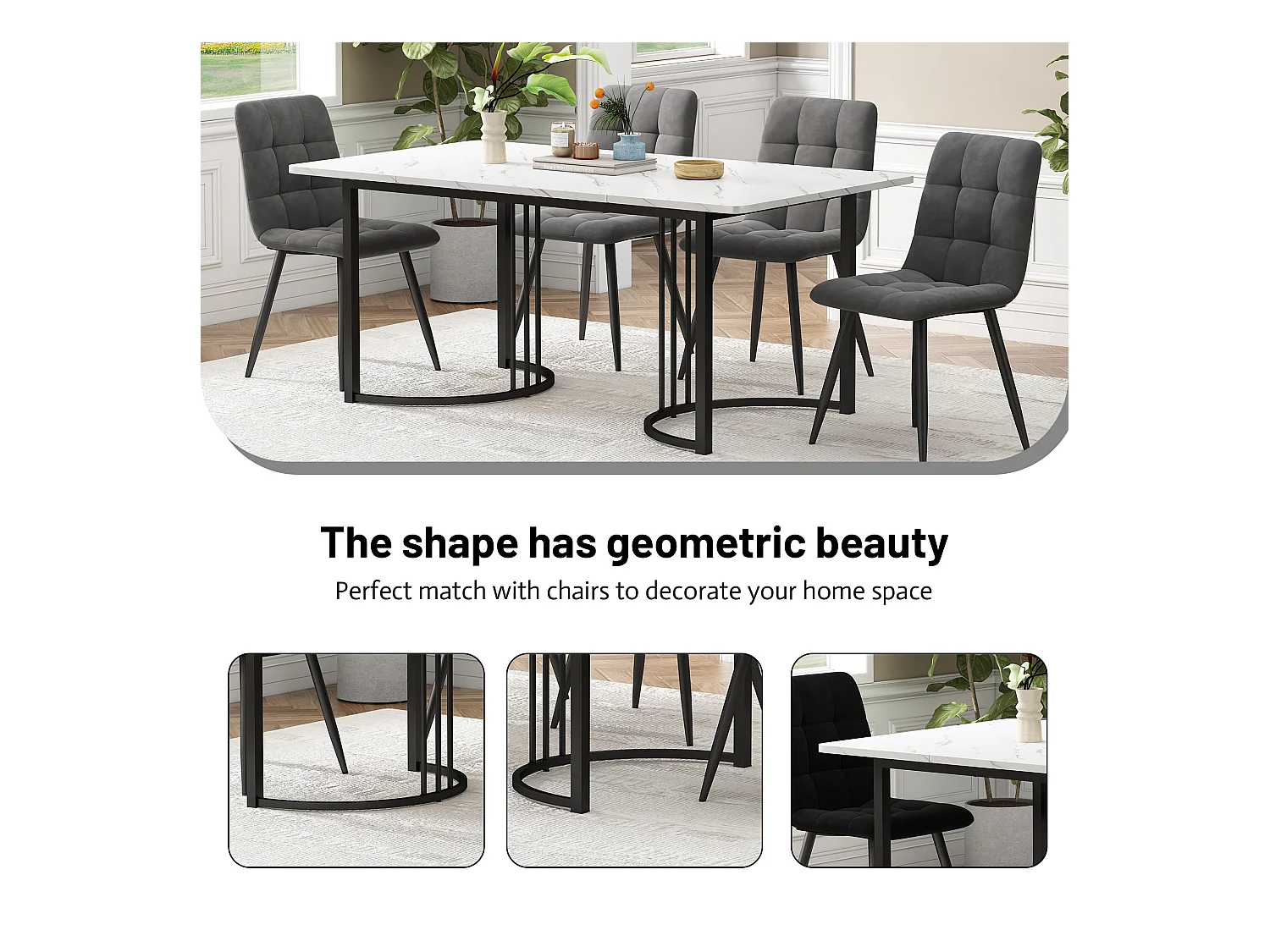 URBAN MEUBLE Table à manger rectangulaire moderne effet marbre blanc structure en métal noir 140 x 80 cm