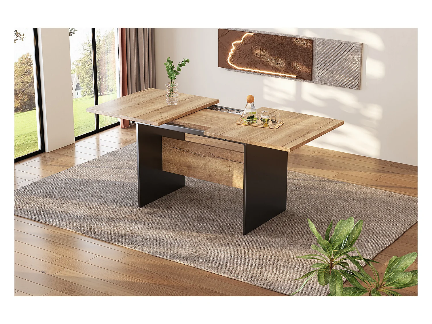 URBAN MEUBLE Table de salle à manger extensible effet bois 140-180*80 cm