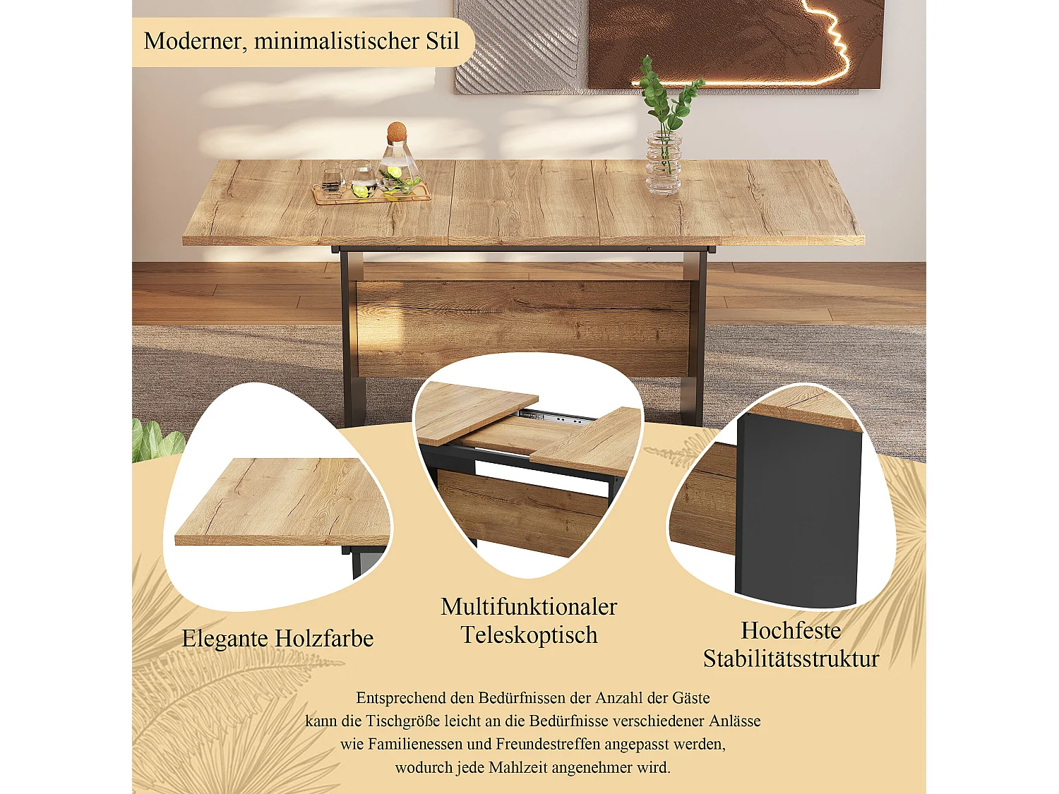 URBAN MEUBLE Table de salle à manger extensible effet bois 140-180*80 cm