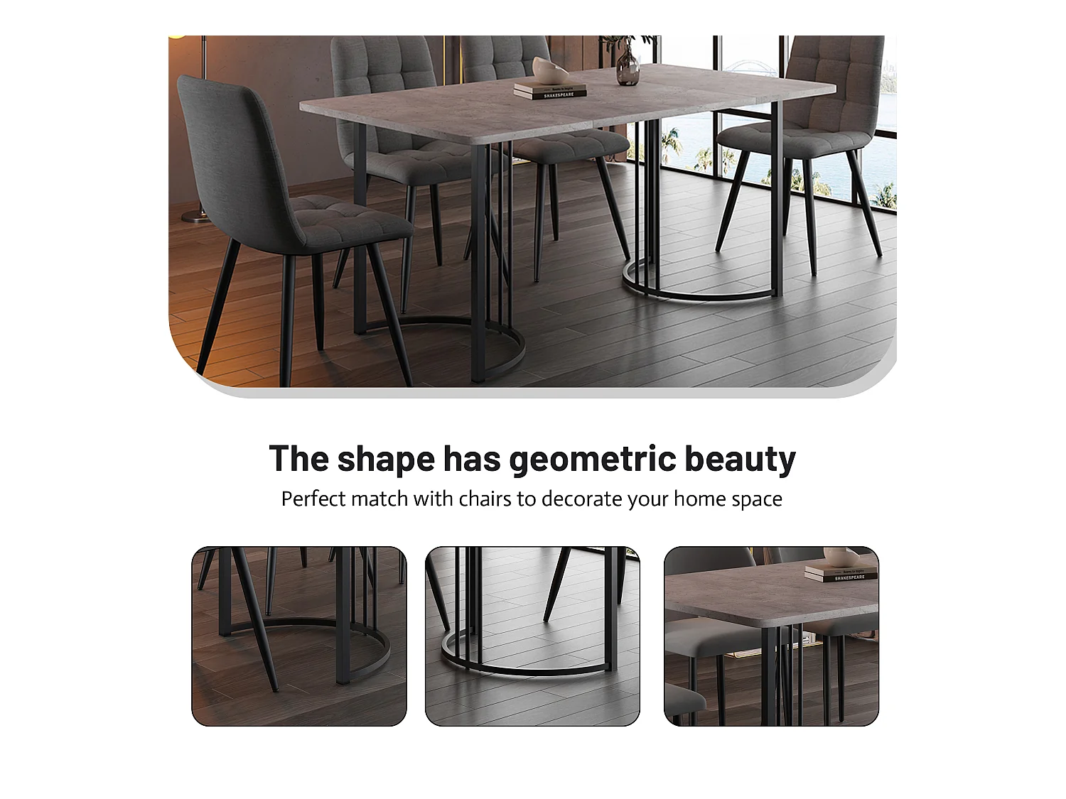 URBAN MEUBLE Table de salle à manger rectangulaire moderne effet marbre gris pieds métalliques noirs 140 x 80 cm