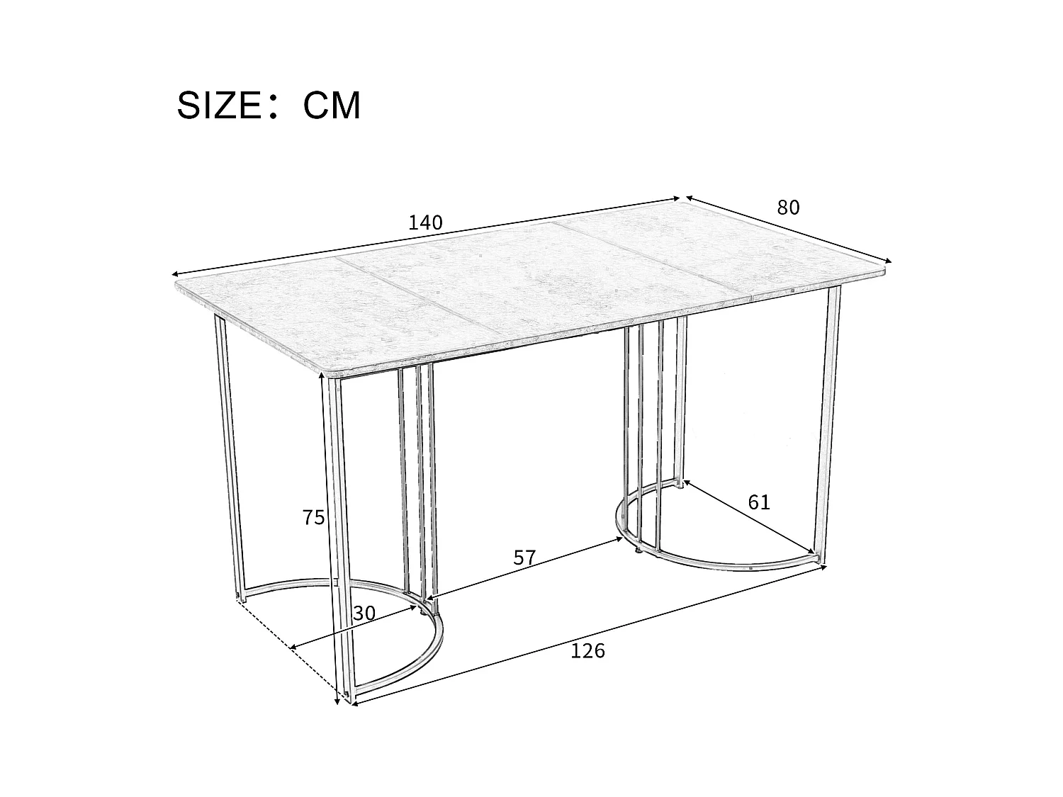 URBAN MEUBLE Table de salle à manger rectangulaire moderne effet marbre gris pieds métalliques noirs 140 x 80 cm