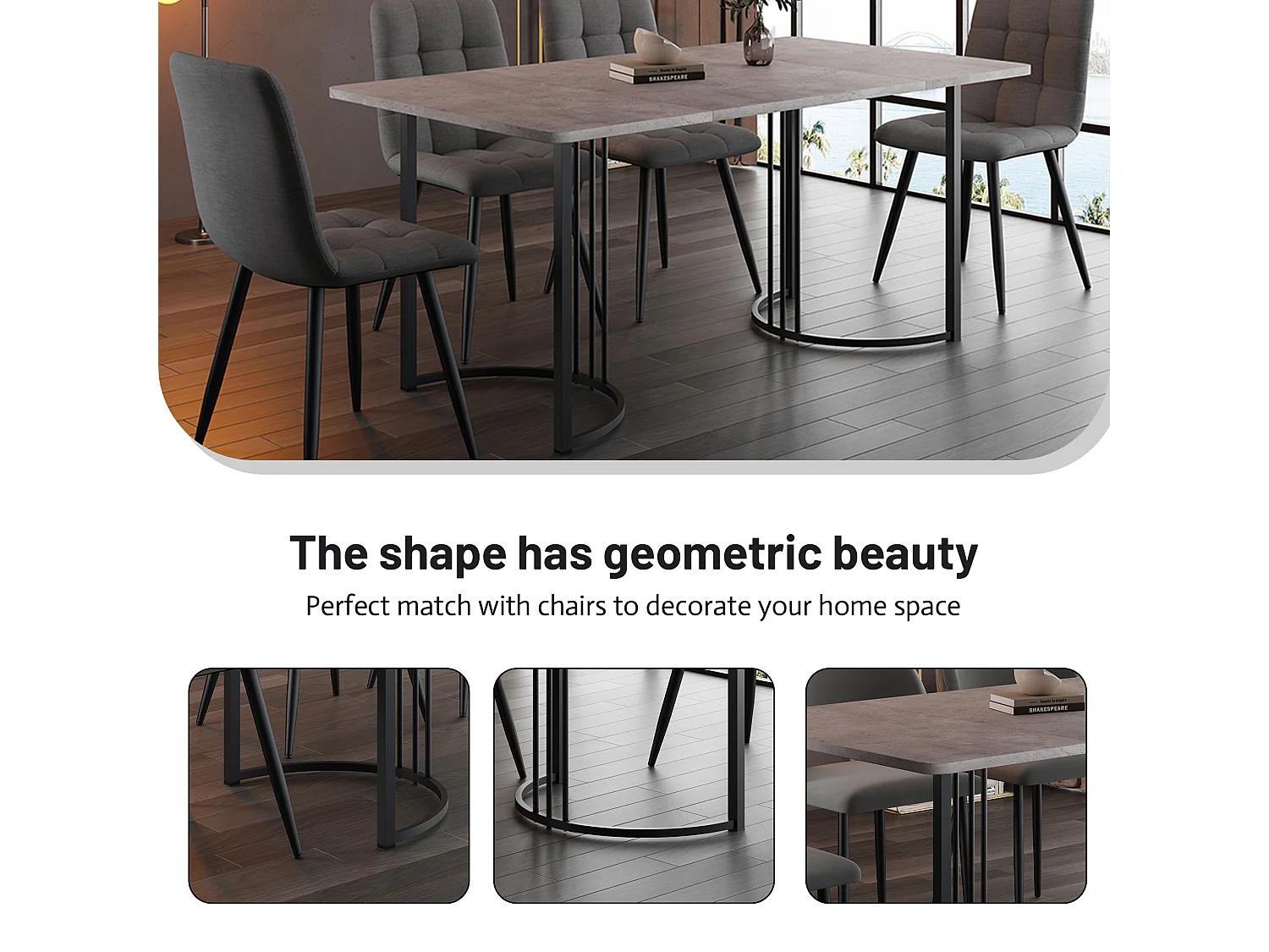 URBAN MEUBLE Table de salle à manger rectangulaire moderne effet marbre gris pieds métalliques noirs 140 x 80 cm