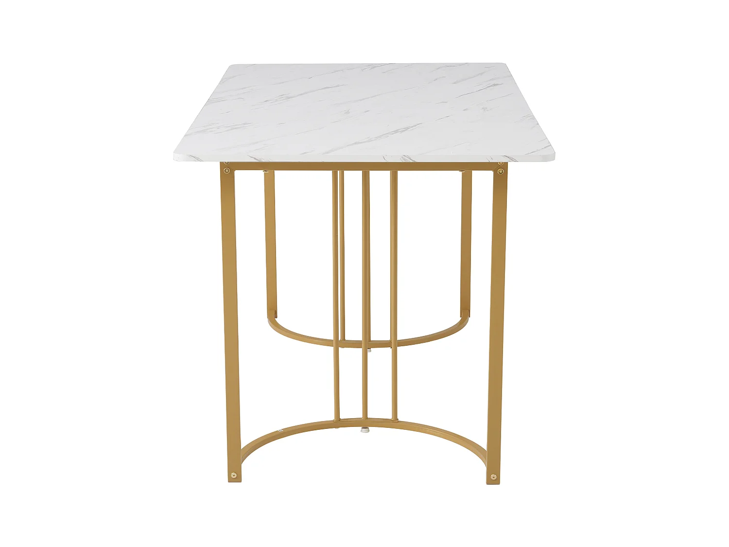 URBAN MEUBLE Table de salle à manger rectangulaire moderne en motif marbre blanc pieds dorés 140x80 cm