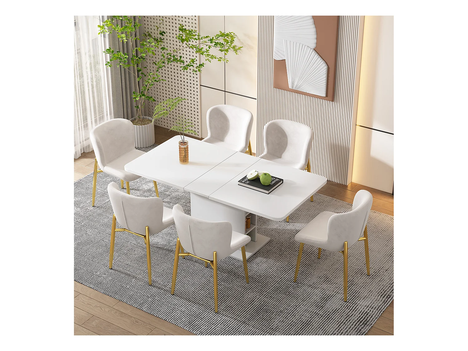 URBAN MEUBLE Table à manger rectangulaire extensible avec rangement multifonctionnelle blanc