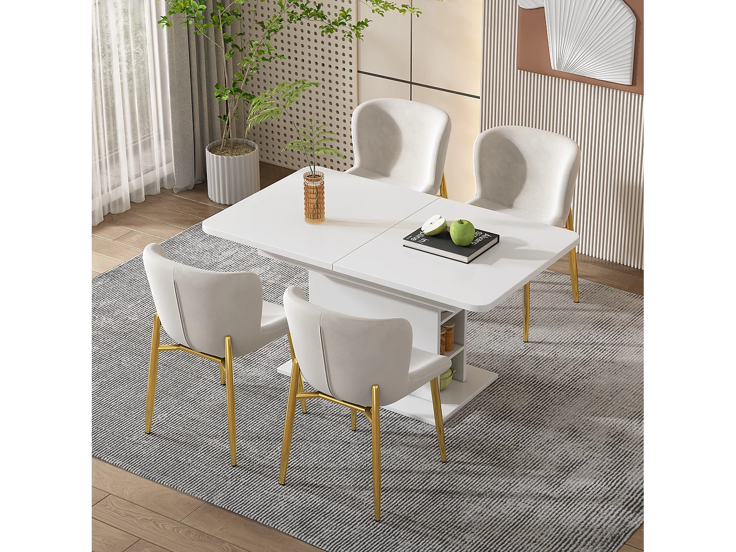 URBAN MEUBLE Table à manger rectangulaire extensible avec rangement multifonctionnelle blanc