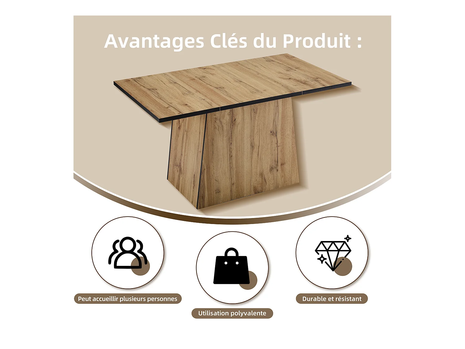 URBAN MEUBLE Table de salle à manger effet bois pour 4-6 personnes 138,5*80*75cm