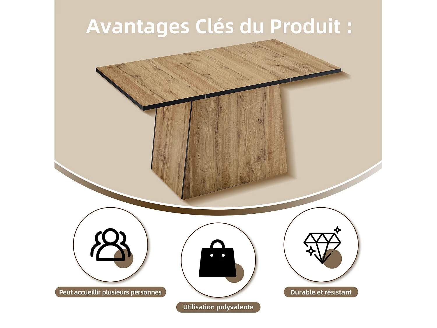 URBAN MEUBLE Table de salle à manger effet bois pour 4-6 personnes 138,5*80*75cm