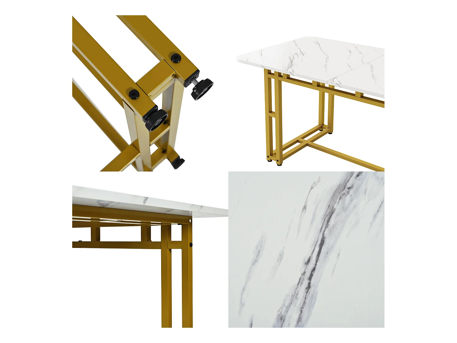 URBAN MEUBLE Table à mange rectangulaire moderne effet marbre blanc pieds dorés 120x70cm