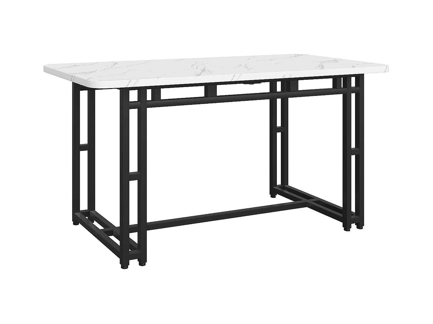 URBAN MEUBLE Table à mange rectangulaire moderne effet marbre blanc pieds noirs 120x70cm